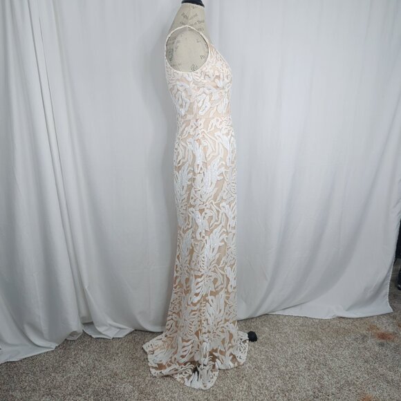 Dress the Population Lace Dress Medium White Maxi Sequin - Picture 8 of 11